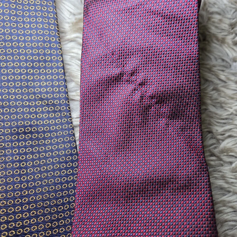 Lauren Ralph Lauren Silk Neckties Lot 2 Blue Gold Geometric Red Textured Classic